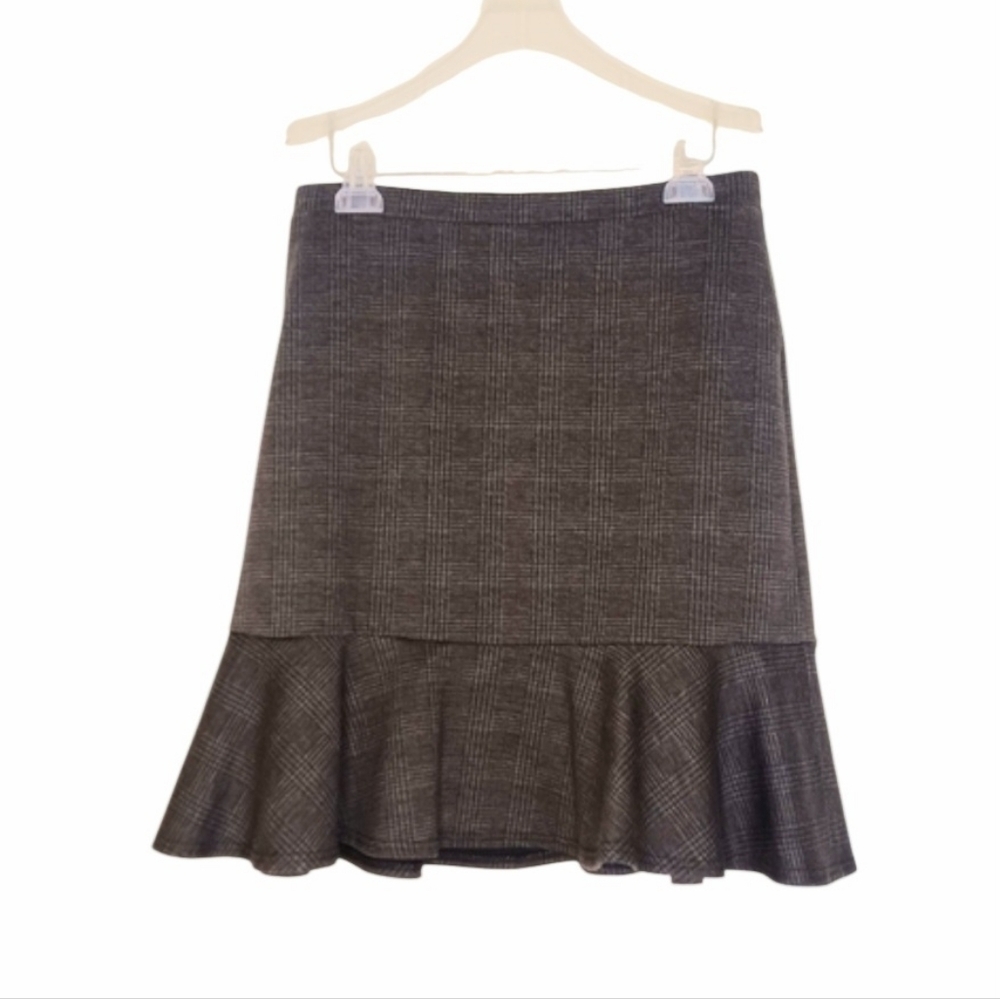 Nanette Lepore Stretch Ponte Flare Flounce Plaid Academia Skirt Sz Med EUC
